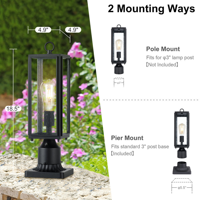 Embree 2 Pack Pier Mount Light with Dusk to Dawn Sensor, Outdoor Post Light Fixture with Transparent Glass