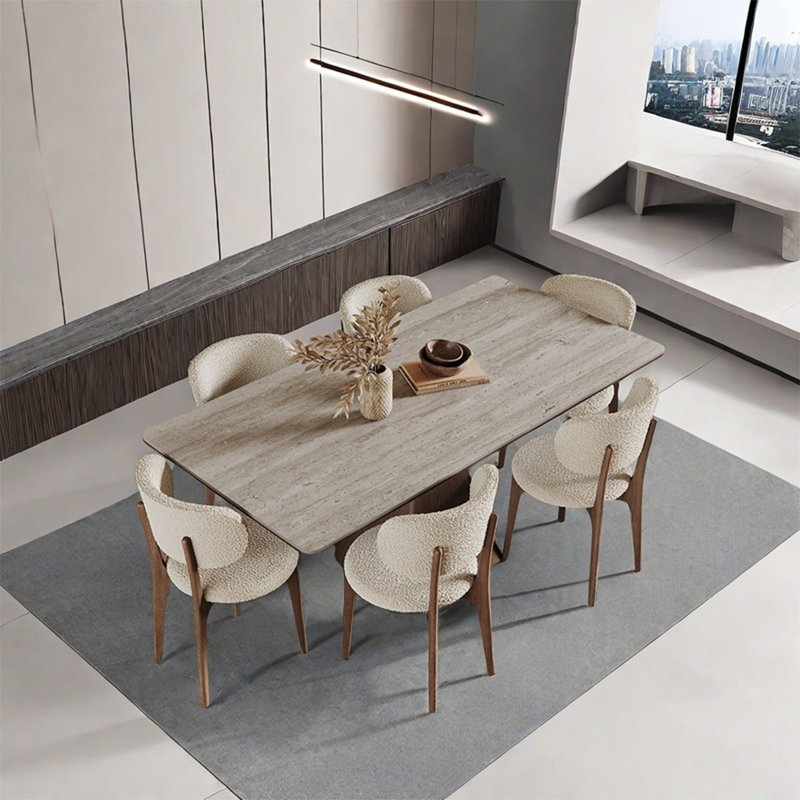 Simple modern rectangular rock plate table sets, 29.52"H x 59.05"L x 31.49"W