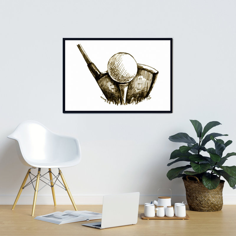Illustrative Golf Ball Canvas | Brown Frame Home Decor Art