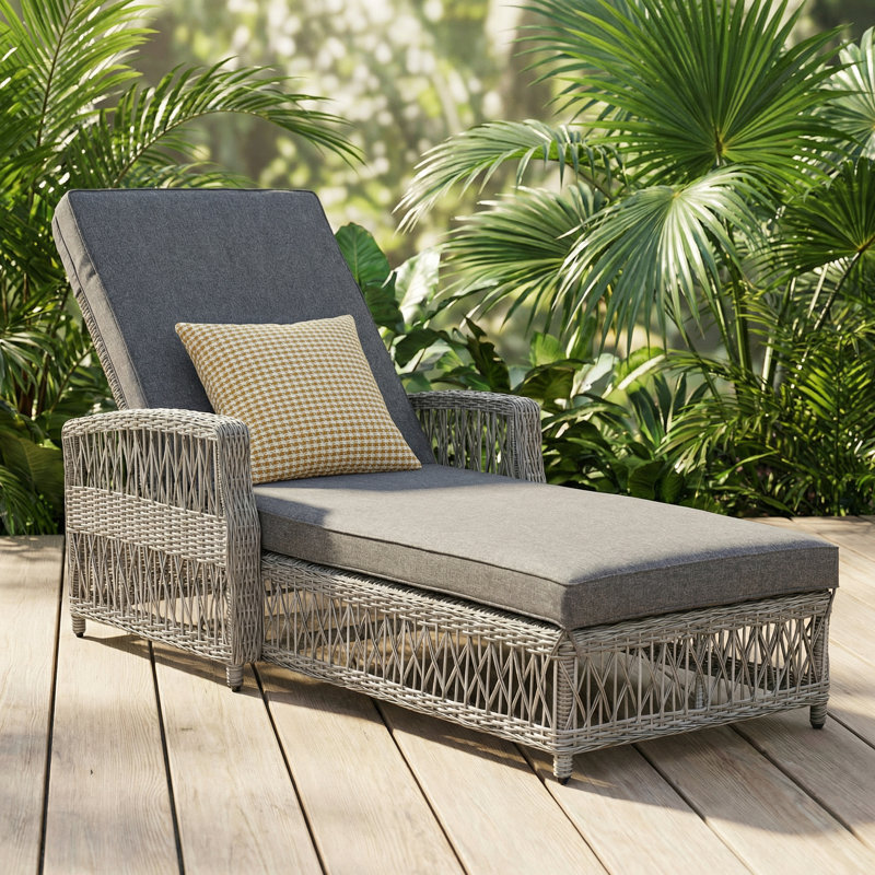Patio Reclining Chaise Lounge With Cushions For Backyard/Poolside/Garden, Gray