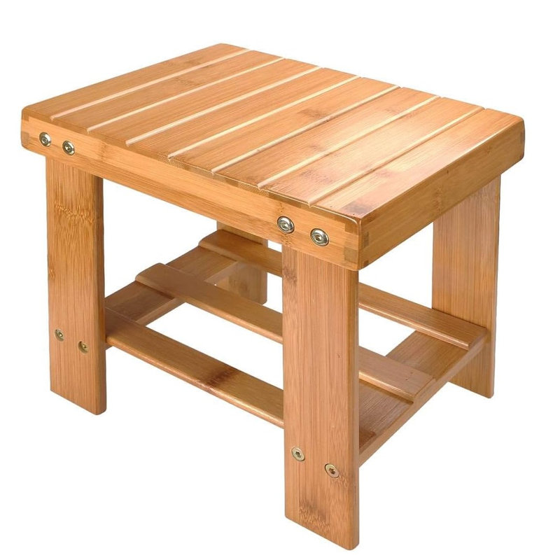 Bamboo Bench Stool, 10 inch Wooden Foot Step Stool