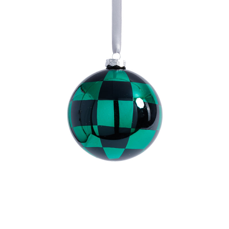 Boules de Noël en verre à carreaux, ensemble de 6, H 4 po x l 4 po x P 4 po