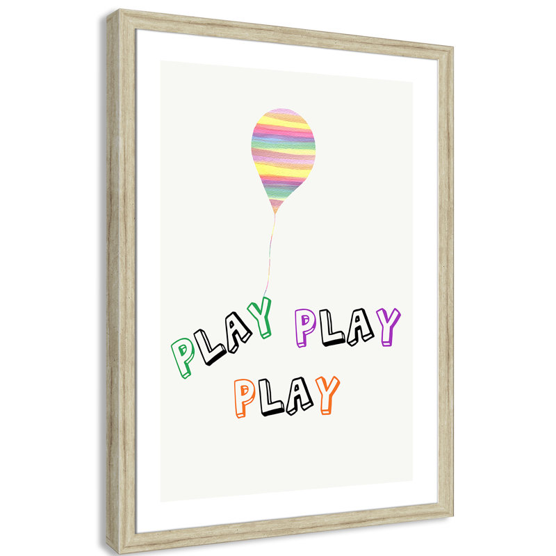 Play Play Play, impression sur papier, H 34,5 po x l 24,5 po x P 0,6 po, Cadre plat beige
