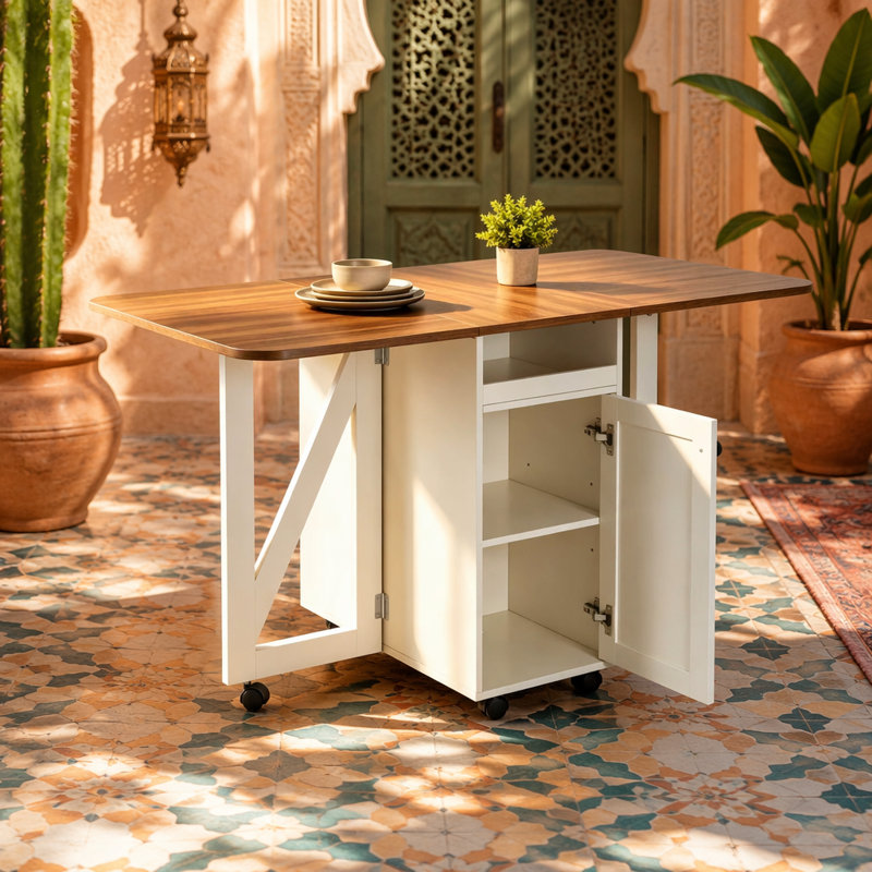 Foldable dining table, Beige White