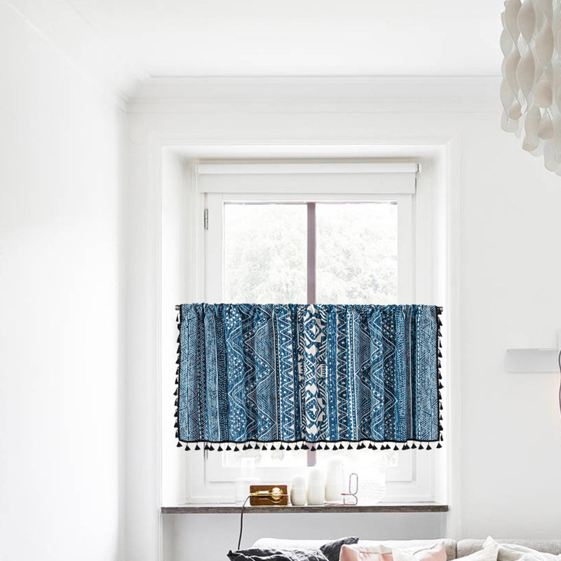 Panneaux de rideaux à cantonnière pour la cuisine - Panneaux de rideaux courts avec passe-tringle pour petite fenêtre, Blue