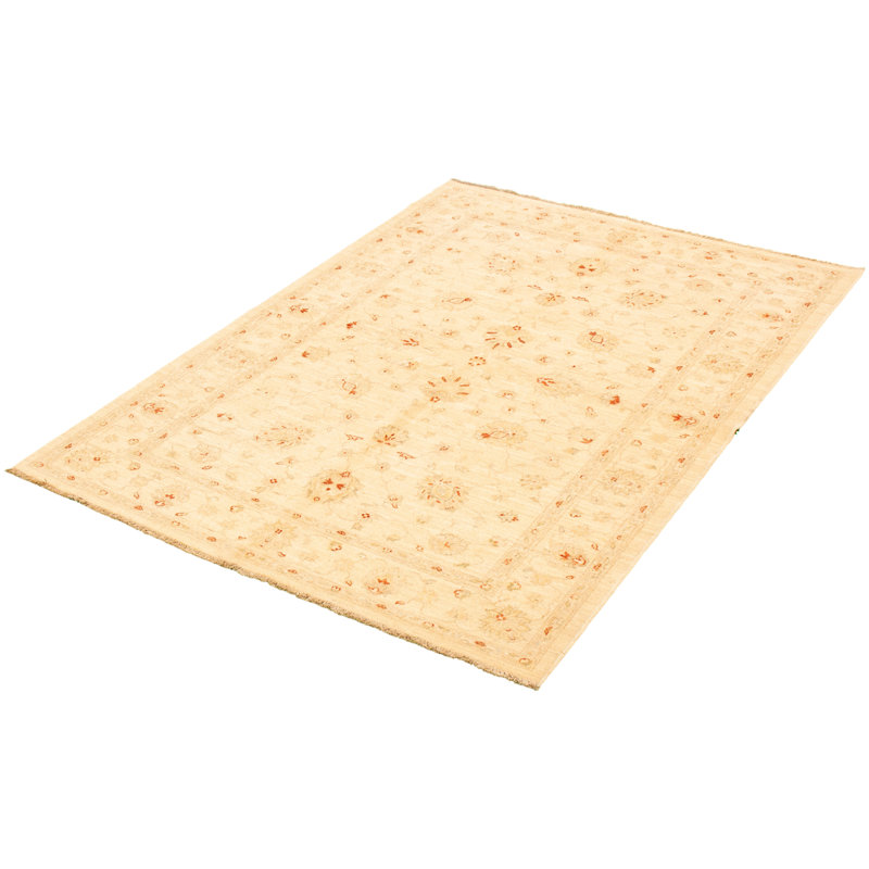 Tapis décoratif en laine Ivoire noué à la main de conception unique 5 pi 7 po x 7 pi 10 po New Age