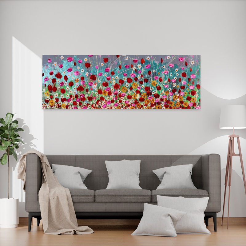 «Vibrant Flower Field Abstract Colorful Impressionist Daisy Poppy Flower Nature», art mural, H 60 po x l 20 po