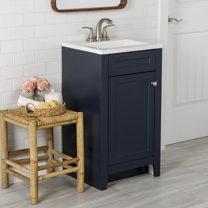 Meuble-lavabo simple 18,5 po avec plateau en marbre de culture, Bleu profond