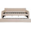 Lit de jour double avec lit gigogne et support en lattes de bois, beige, confortable pour les membres de la famille