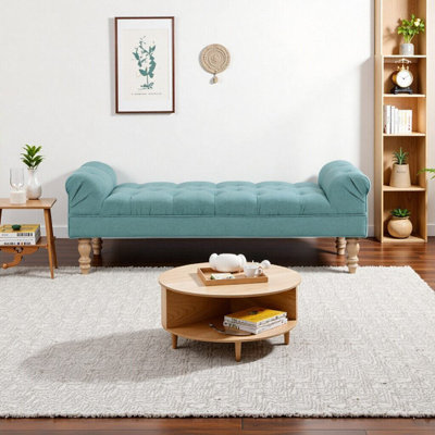 Banc rembourré capitonné bleu sarcelle Dusty