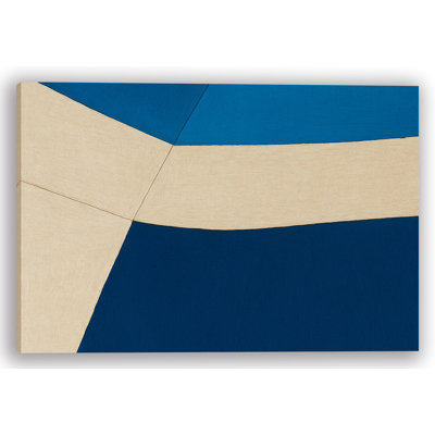 «Coastal Blocks III» - Art mural moderne abstrait bleu et neutre sur toile