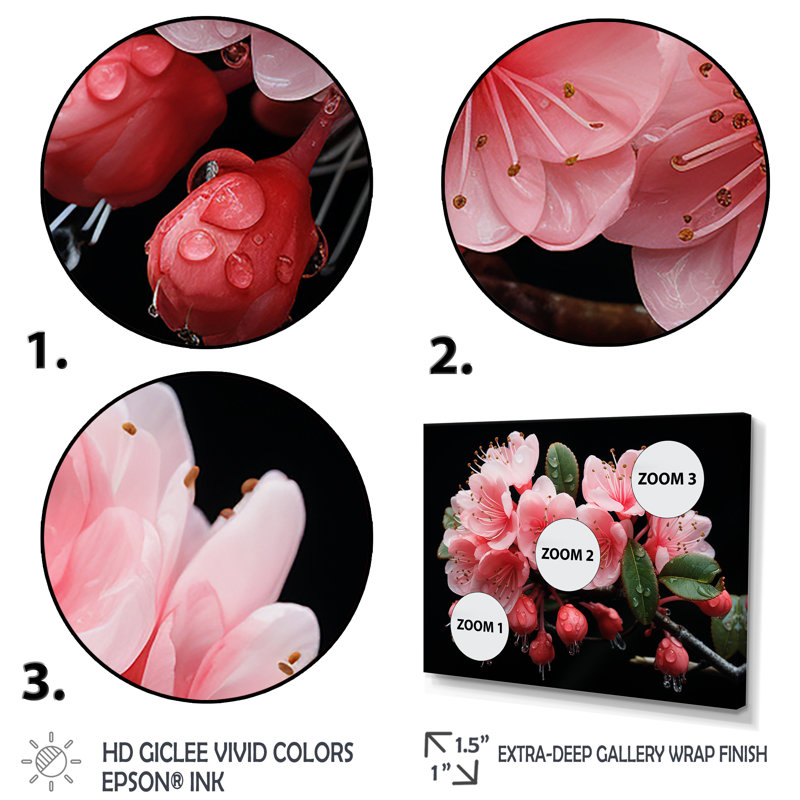 Cascade de fleurs roses suspendues - Fuschia, H 34 po x l 44 po x P 1,5 po, Cadre d'angle fermé noir