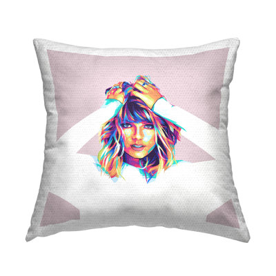 Taylor with Rainbow Hair Outdoor Printed Pillow by Birch&Ink