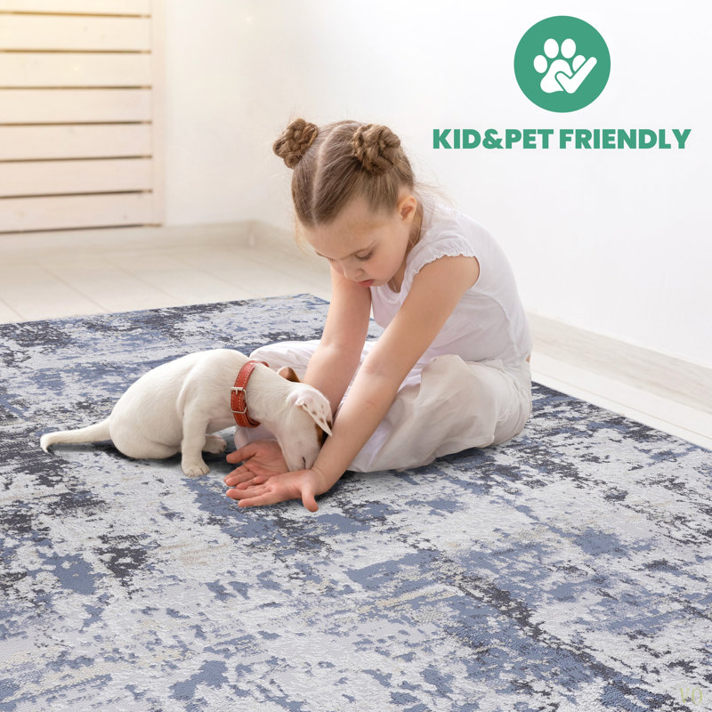 5X7 Denim / Abstract Area Rug Stain Resistant, Non-Shedding, Friendly For Living Room, Bedroom, Dining Room And High-Traffic Areas