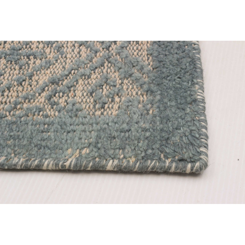 Tapis bleu clair en laine noué à la main 7 pi 8 po x 9 pi 8 po Tangier
