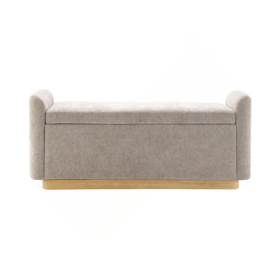 Banc de 49 po avec rangement, banc de repose-pieds avec charnière de sécurité, base en métal doré avec cadre en bois, banc de hall d'entrée rembourré pour chambre à coucher, salon, capacité de poids jusqu'à 350 lb