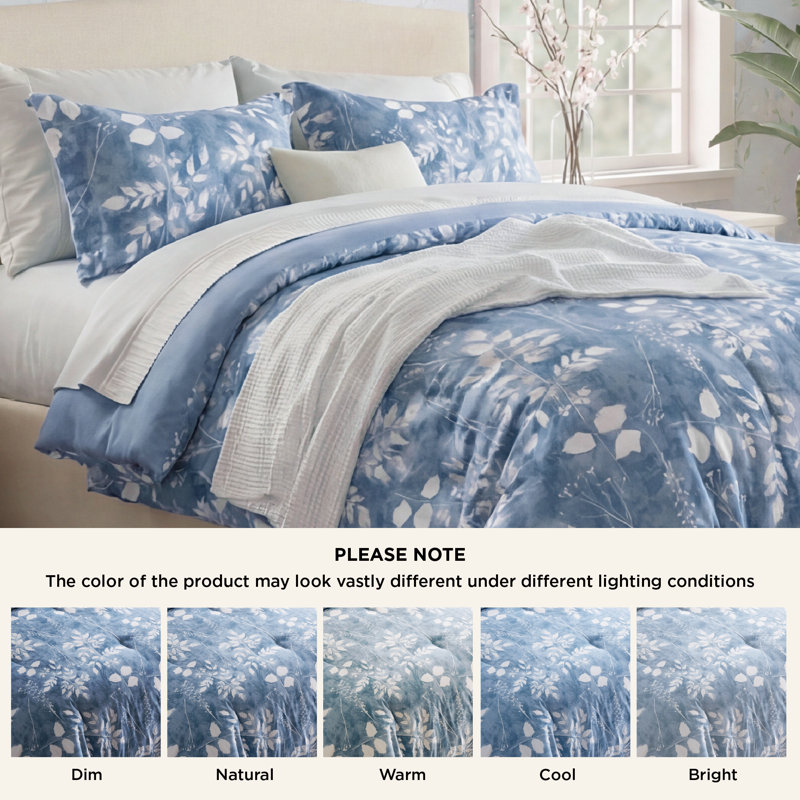 Bedsure Twin Comforter Set, Blue Soft Bedding, 2 Pieces Watercolor Plants Bed Set For All Seasons, 1 Comforter And 1 Pillowcase
