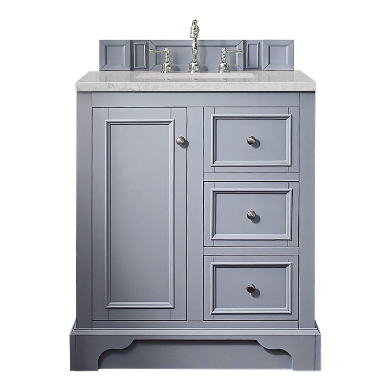 De Soto 31.3'' W Single Vanity, Bright White, Eternal Jasmine Pearl Quartz, 8" Widespread