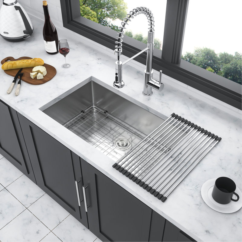 33 Inch Single Bowl Undermount Sink - Stainless Steel With R10 Rounded Corners And Feature 10 Deep Basin 33X19 To Quiet Operation