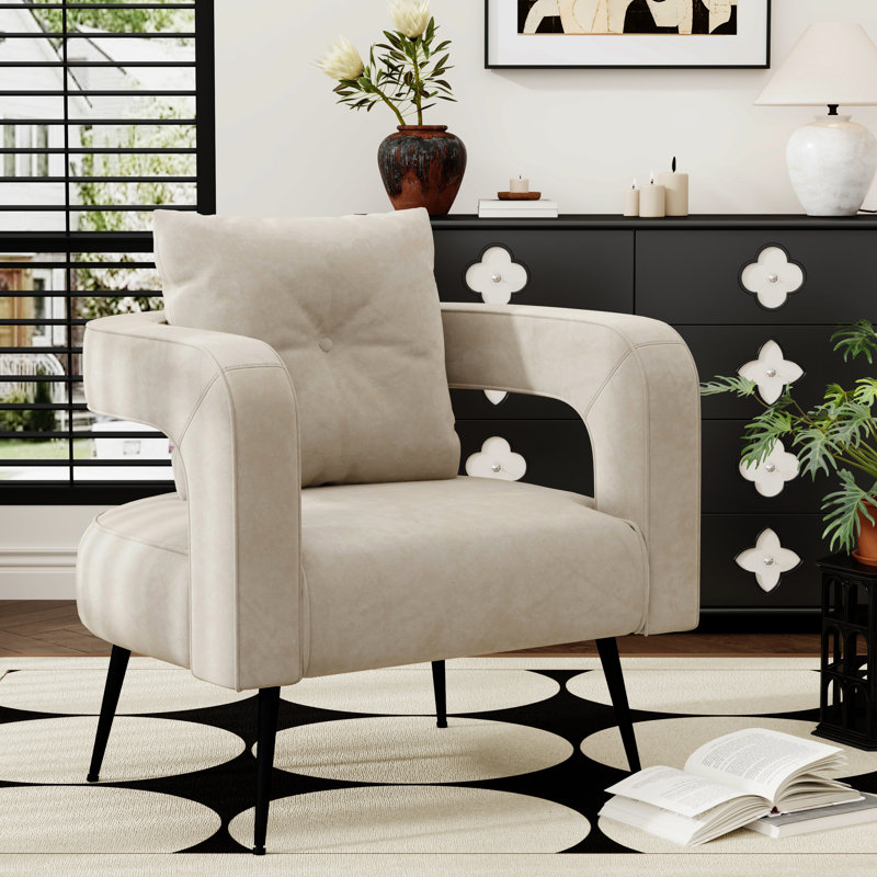 Modern Velvet Upholstered Barrel Chair, Ivory Velvet