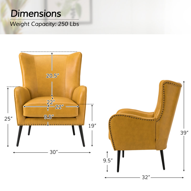 Fauteuil à oreilles 30 po Ebbert, Cuir végétalien jaune