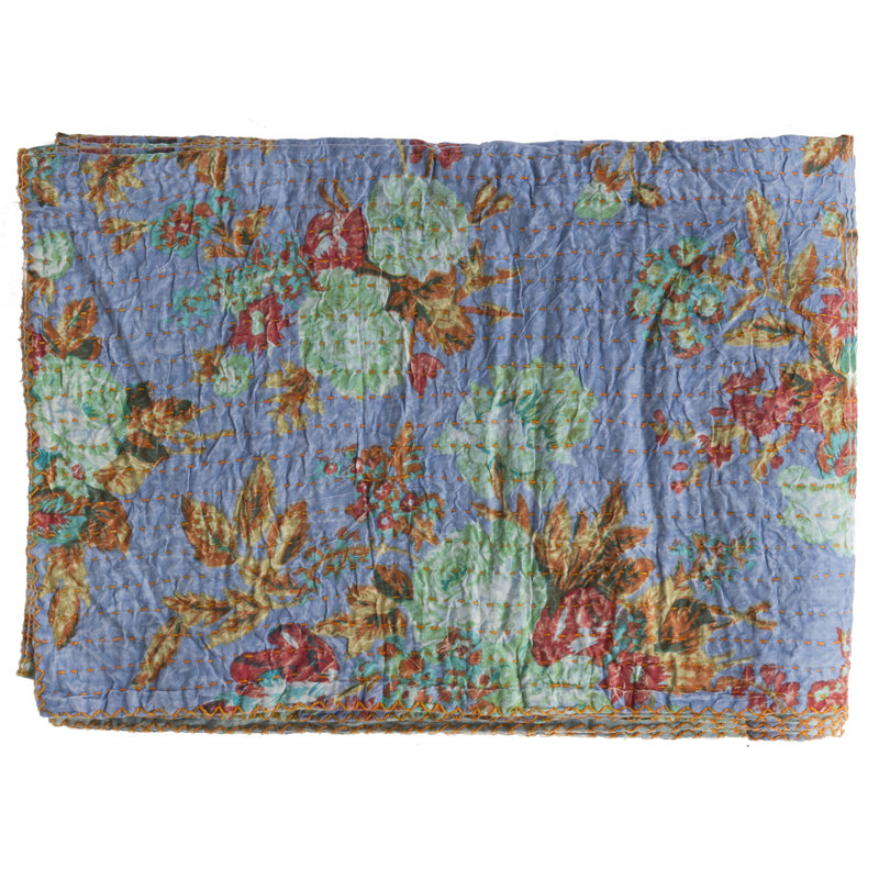 KANTHA COTTON Quilted Throw Blanket