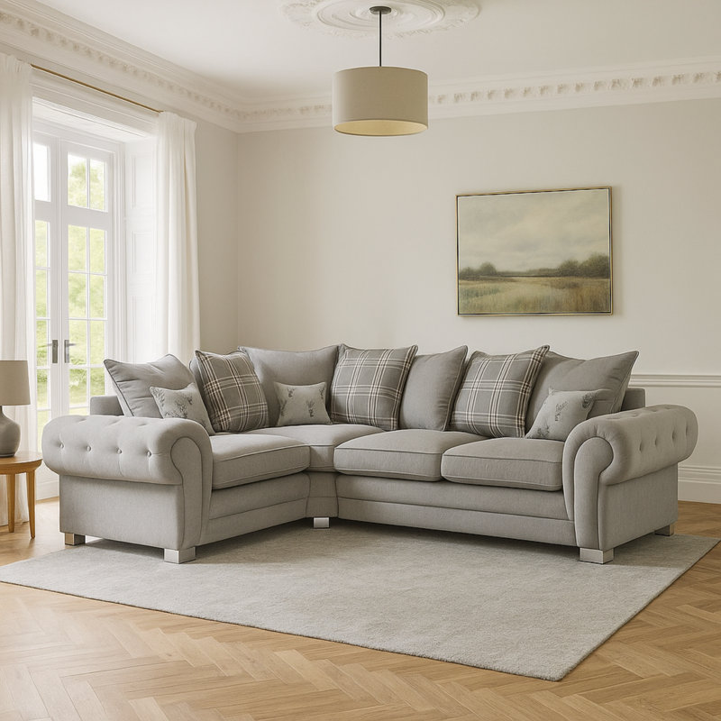 4 Seater Fabric Sofa & Chaise, Left Hand Facing, Grey