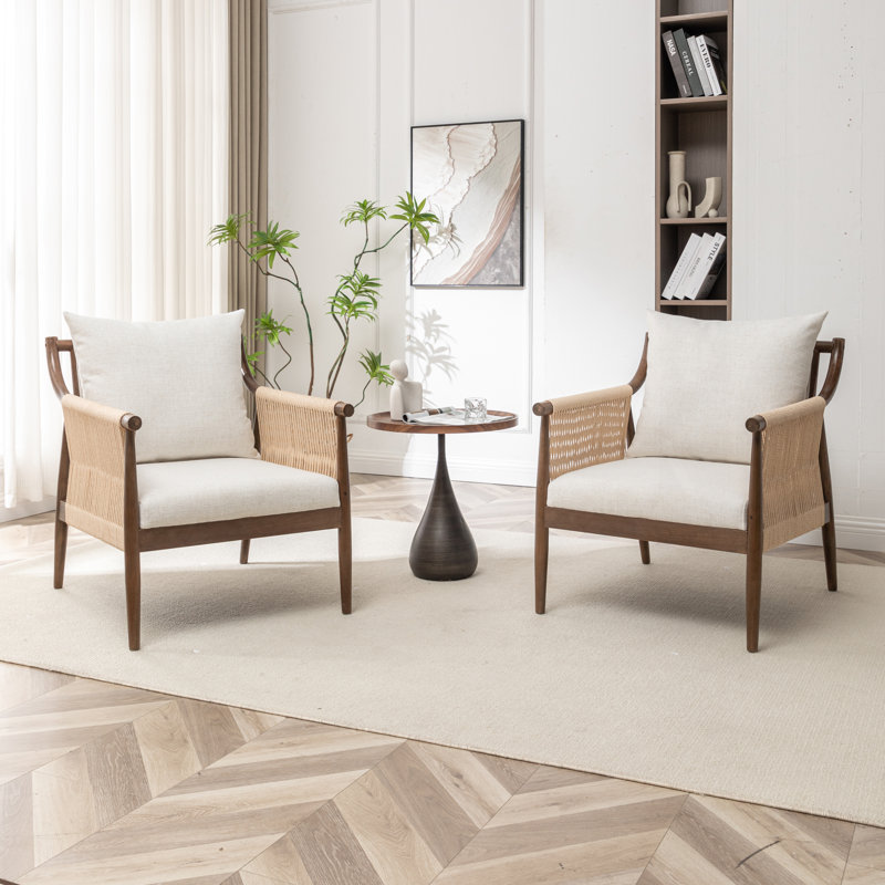 Cofield Upholstered Solid Wood Accent Chair, Beige