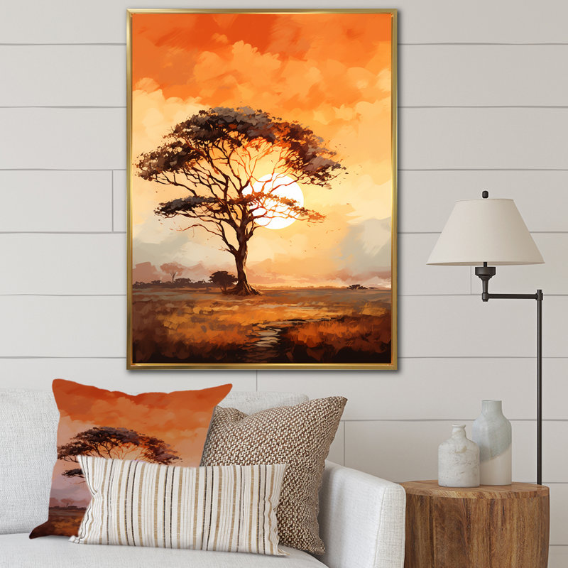 " African Tree Essence II ", 20" H x 12" W, Gold Floater Framed