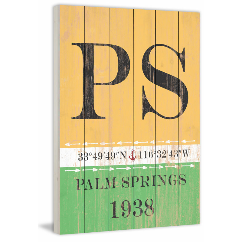 Palm Springs 1938, art textuel sur bois sans cadre, H 60 po x l 40po x P 1,5 po