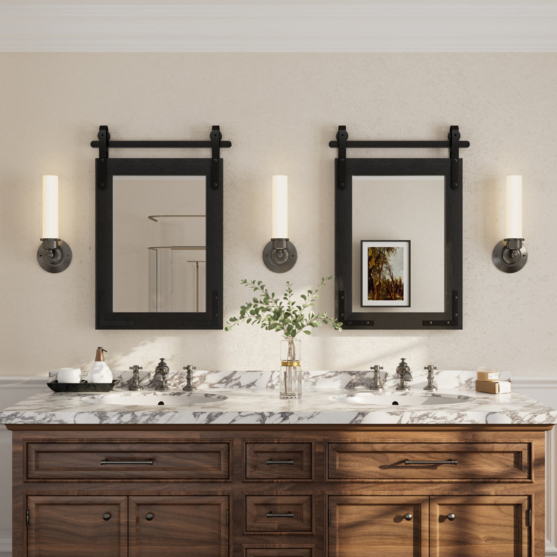 Miroir mural Amara Rustic Farmhouse, 26 po x 18 po; Verticale, Noir