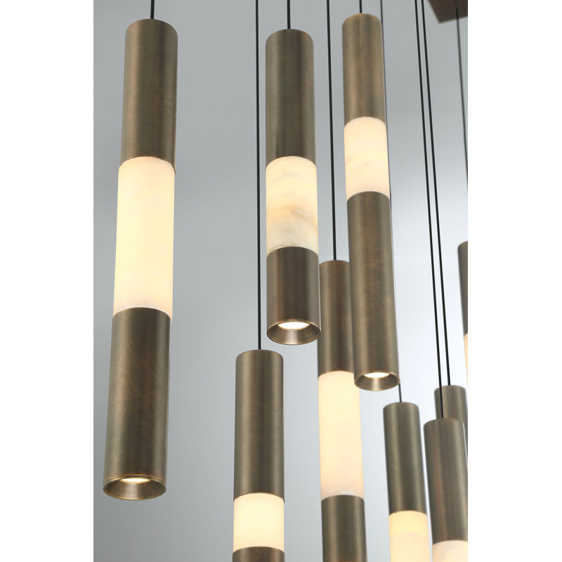Ronda, lustre, 10 lumières, 50 po, laiton vieilli, albâtre, Laiton