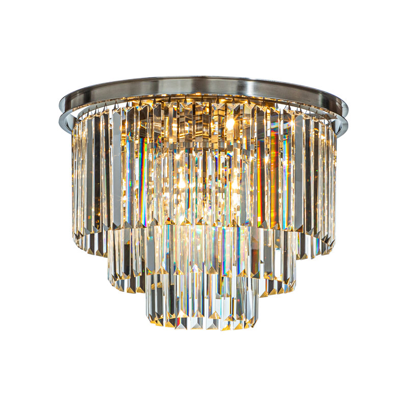 Klint Interior Modern Elegant Crystal Flush Mount Chandelier Ceiling Light for Living Room, Satin Nickel, Clear