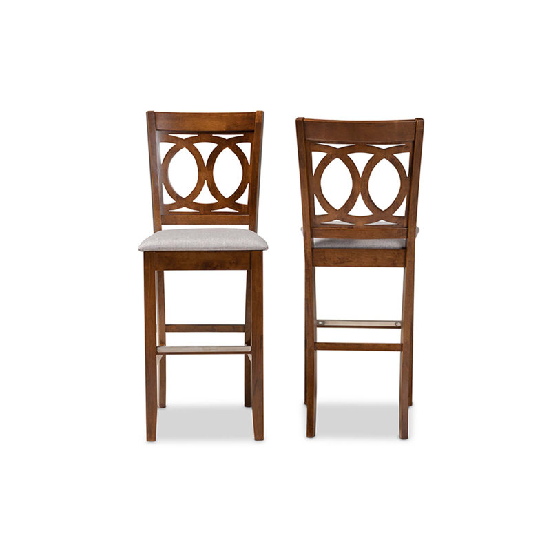Upholstered Counter Stool with Solid Wood Frame, Black, Light Gray