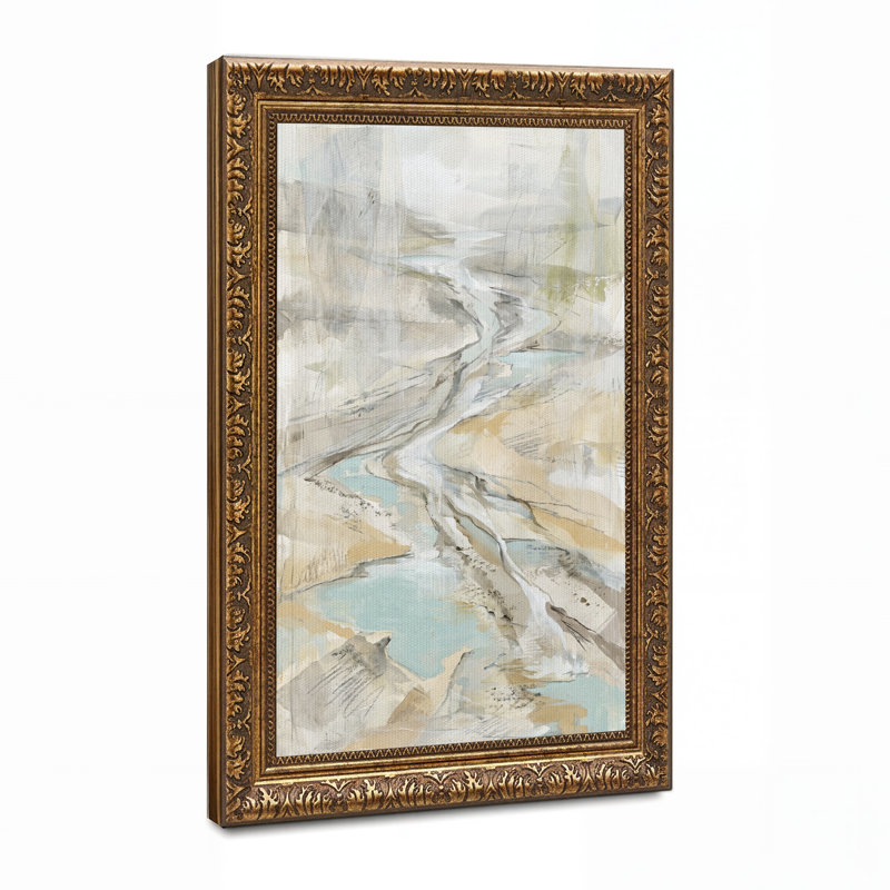 «Abstract River Valley», art mural sur toile beige et bleu, 36"H x 24"W