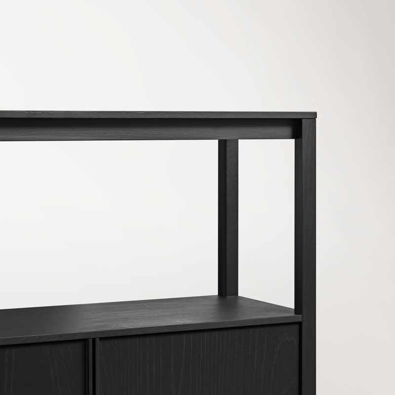 Open Plan Large Low Bookcase w/ Storage, Black on Oak, (2 Sheves) 33" H x 68" W x 13" D