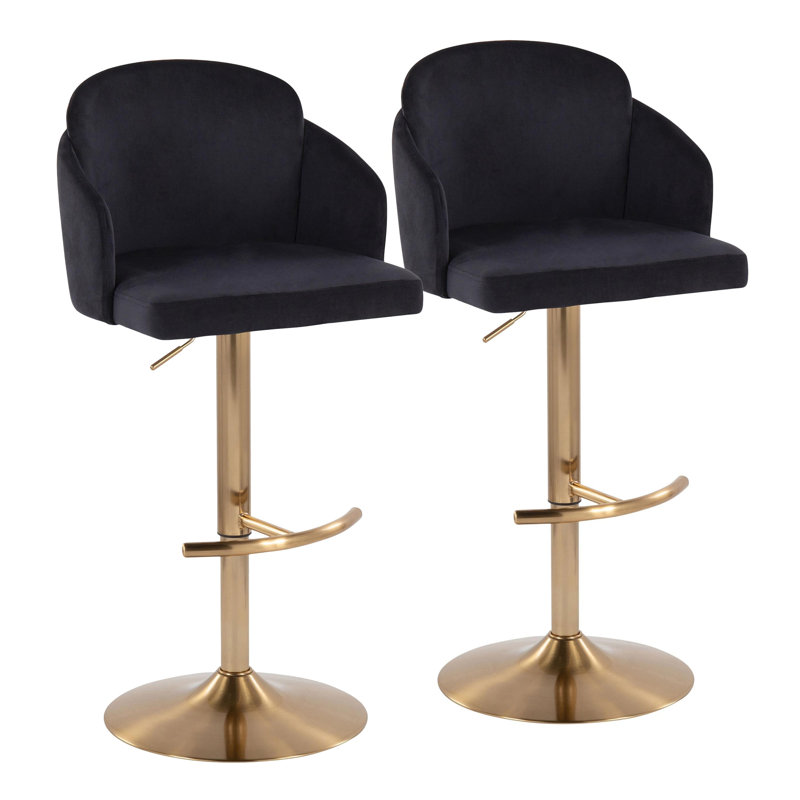 Tabouret de bar réglable, Doré, Noir / tissu