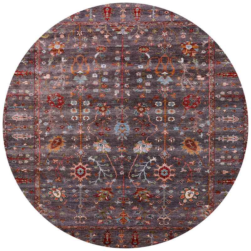 Tapis brun à motif oriental, Rond 8 pi