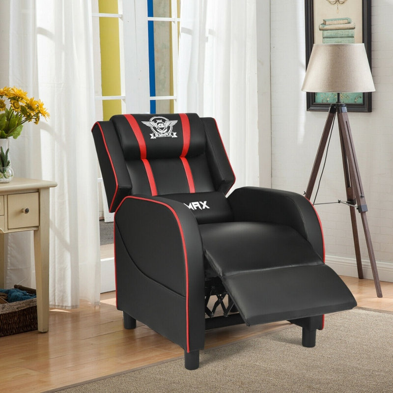 Fauteuil de jeu de massage inclinable à haut dossier avec repose-pieds, rouge, Red Faux Leather, Red