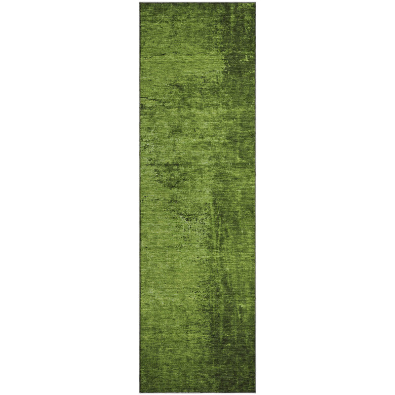 Premium Machine Washable Cerrito AMF554 Green Rug, Runner 2'3" x 7'6"