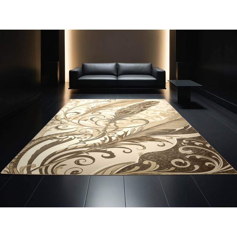 Tapis beige moelleux moelleux en plumes et encre Classic, 5 x 8