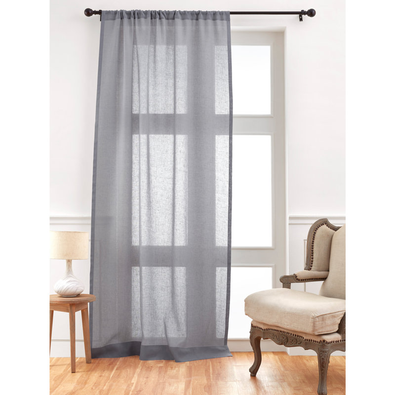 Sheer Curtain with Rod Pocket, 52" W x 108" L, Light Grey