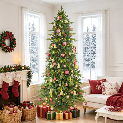 Pre-Lit Slim Green Spruce Christmas Tree