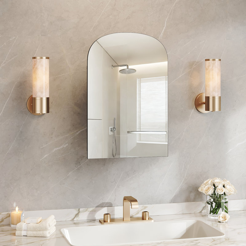 16"x24" Arched Bathroom Medicine Cabinet With Mirror- Modern Wall-Mounted Mirror with Storage (Recessed or Surface Mount), Black Metal Frame - Easy to Install, Sturdy Construction