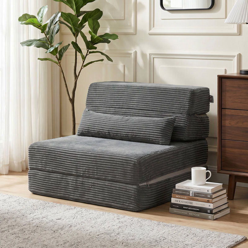 Chaise de sol pliable avec dossier et coussin de soutien lombaire, gris foncé, 28" W