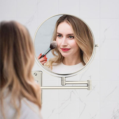 8" Extendable Bathroom Mirror Wall Mount with 1X/10X Magnification, 360° Swivel Double Sided Vanity & Shaving Mirror, Nickel Finish (No Light)