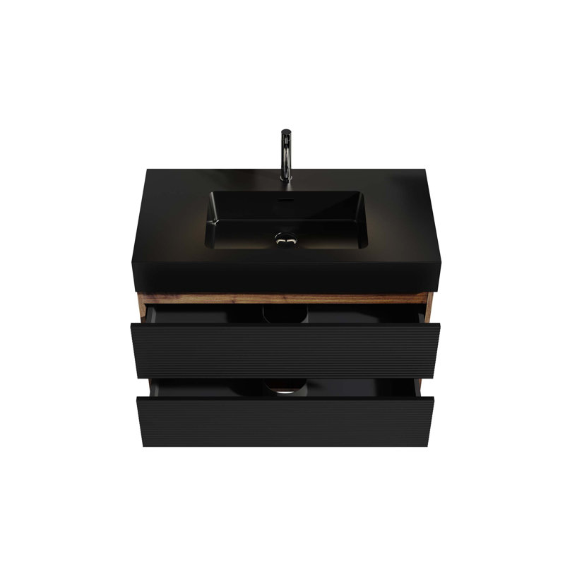Meuble-lavabo Grace de 36 po avec lavabo à quartz mat et tiroirs souples, meuble-lavabo mural flottant pour salle de bain moderne, lavabo une pièce mat