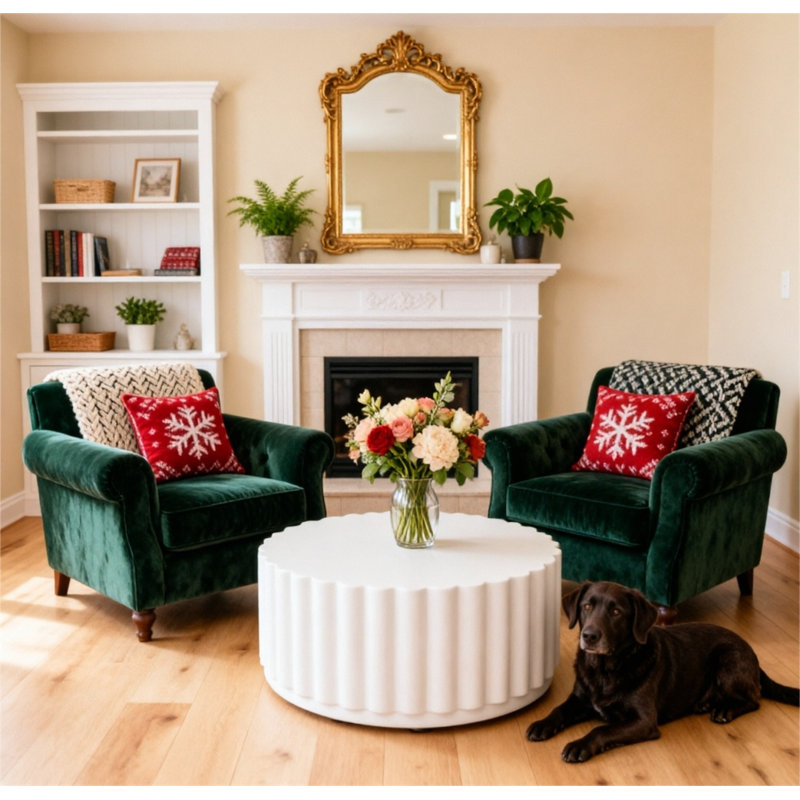  28‘’ Round Petal Shape Coffee Table,White, White