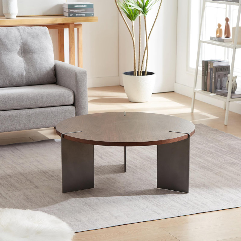 Table basse ronde pieds Metel, Marron foncé