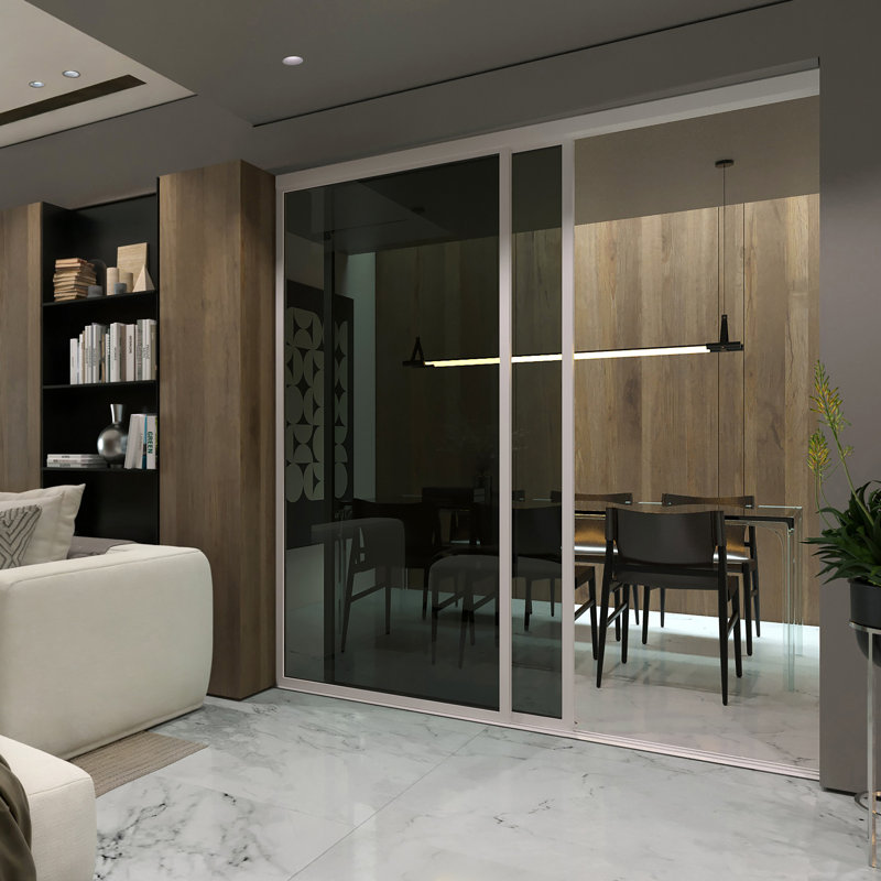 Cloison 2 panneaux coulissants en verre fumé - Structure en aluminium avec technologie Silent Glide, L 48 po x H 80 po
